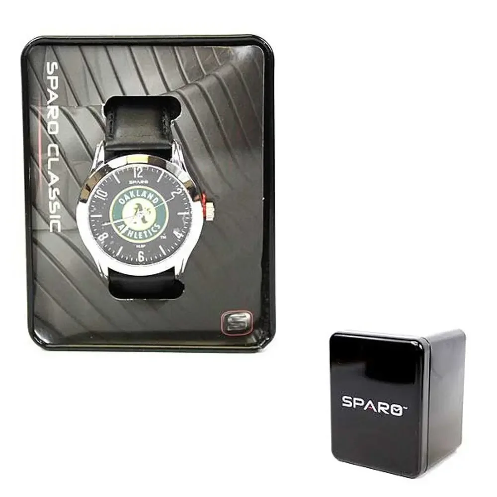 New Oakland Athletics Sparo Classic Style Men's Sports Watch Black Leather Band